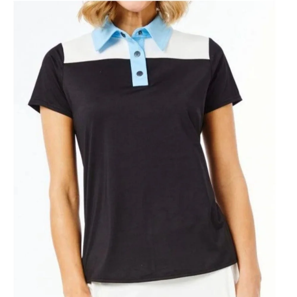 Belyn Key Women's Black and Blue Polo Shirt Short Skeeve Golf Top Size M - Picture 1 of 10
